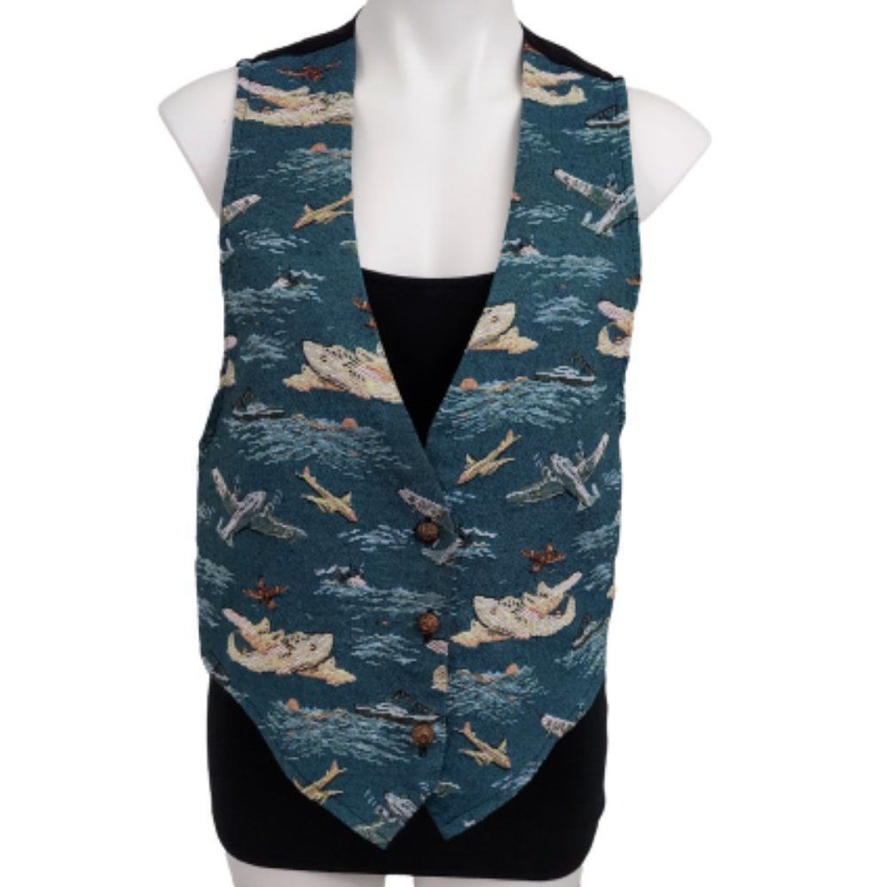 Vintage 1990s Backroads Blues Airplane print Tapestry Vest